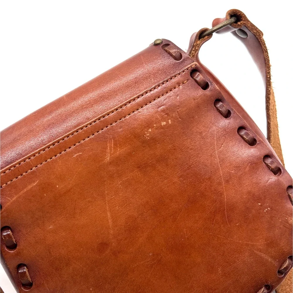 VINTAGE Leather Crossbody Bag Womens Small Brown Handmade Studs Jewels Stitched - Picture 11 of 12